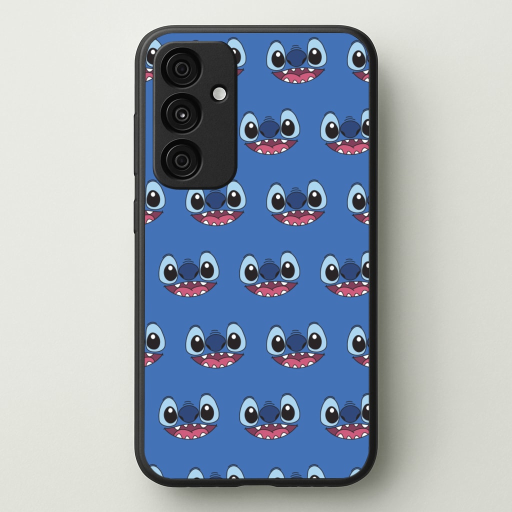 Blue Alien Face Pattern - Stitch Phone Case for Galaxy A35