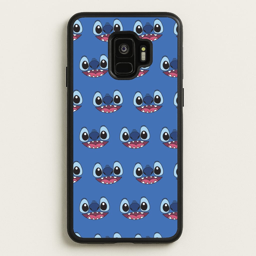 Blue Alien Face Pattern - Stitch Phone Case for Galaxy S9