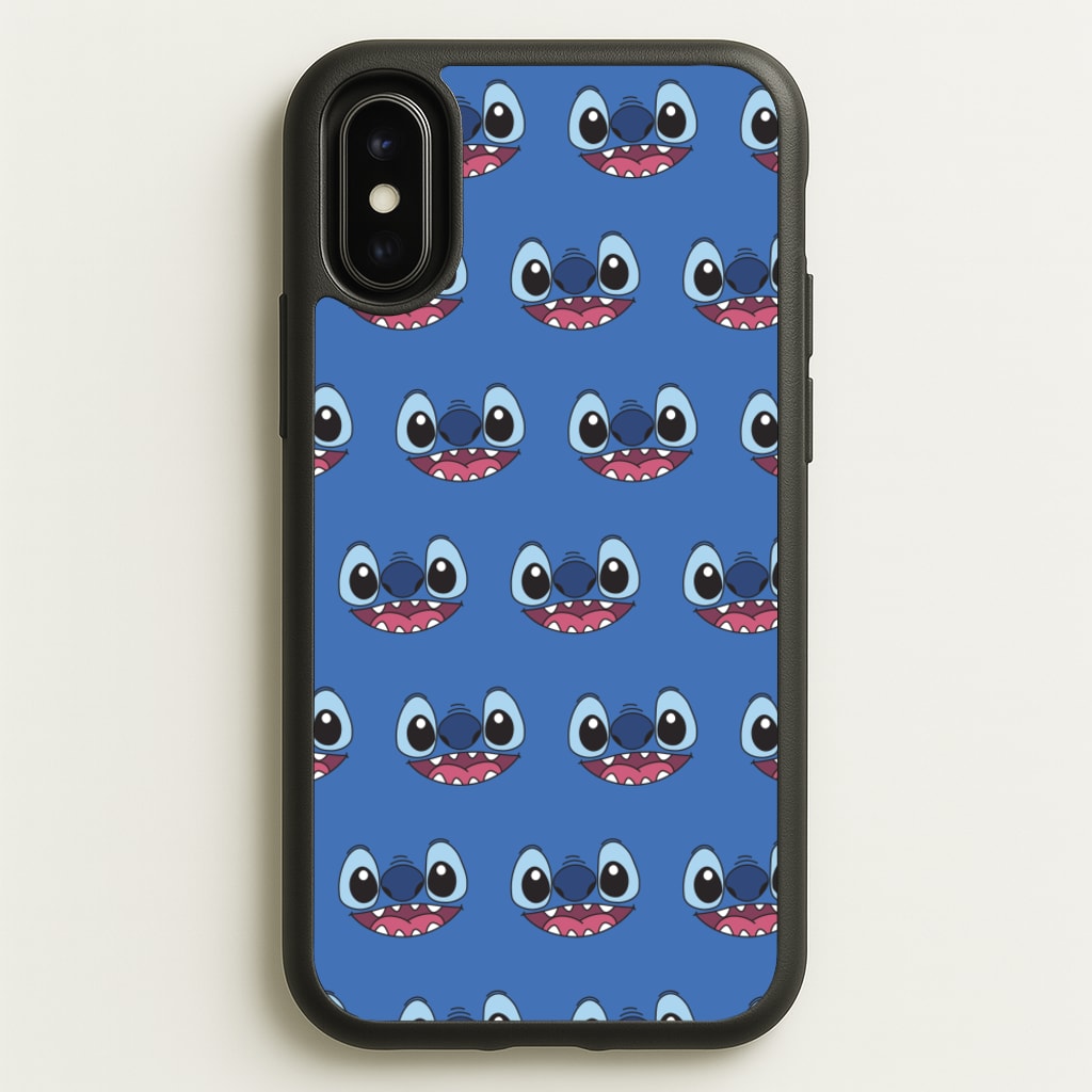 Blue Alien Face Pattern - Stitch Phone Case for iPhone X / XS