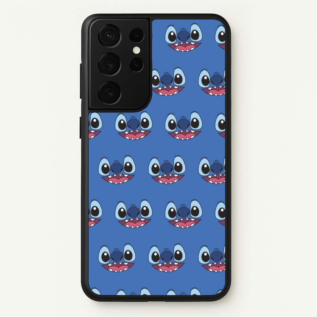 Blue Alien Face Pattern - Stitch Phone Case for Galaxy S21 Ultra