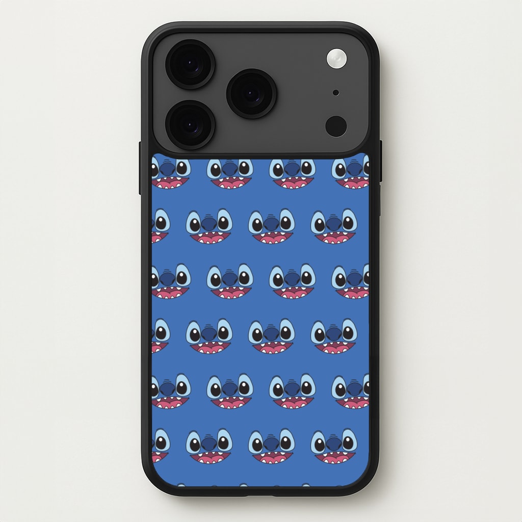 Blue Alien Face Pattern Phone Case for iPhone 17 Pro Max