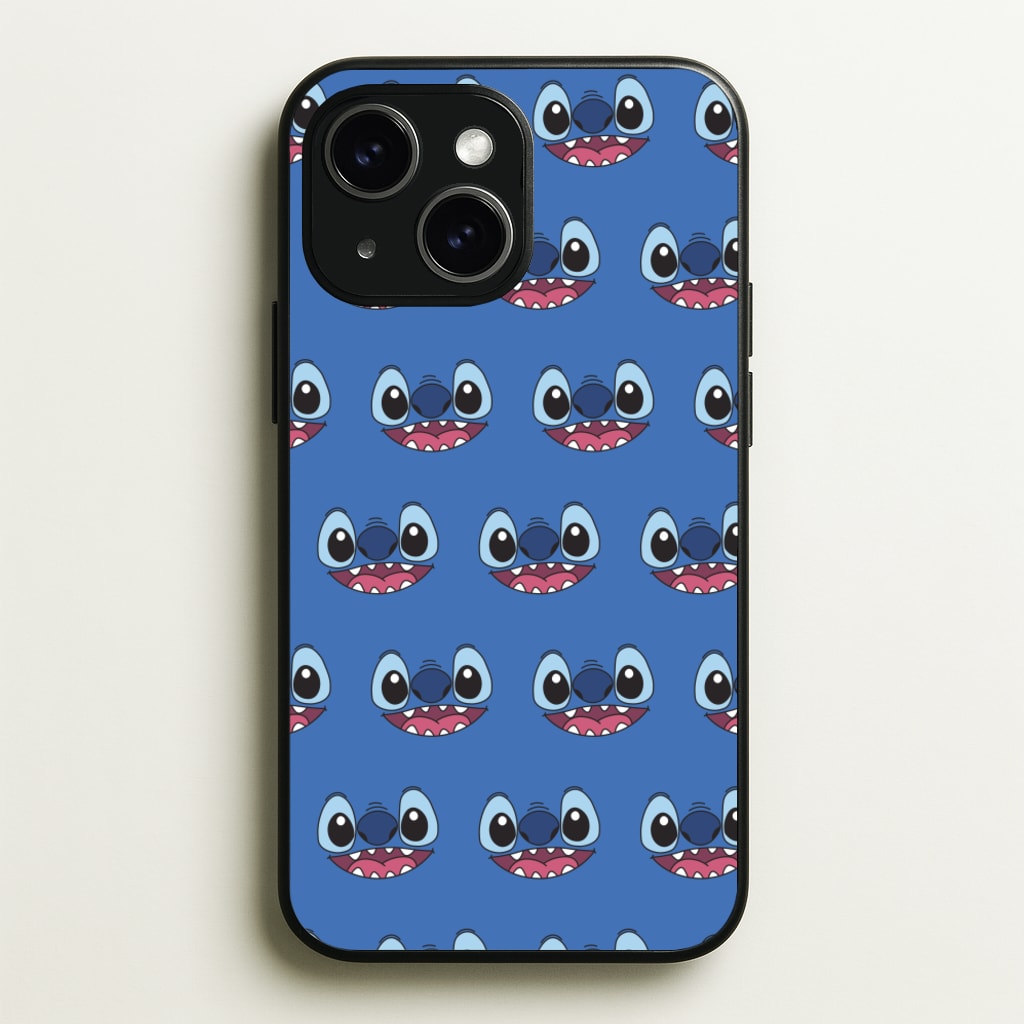 Blue Alien Face Pattern - Stitch Phone Case for iPhone 14