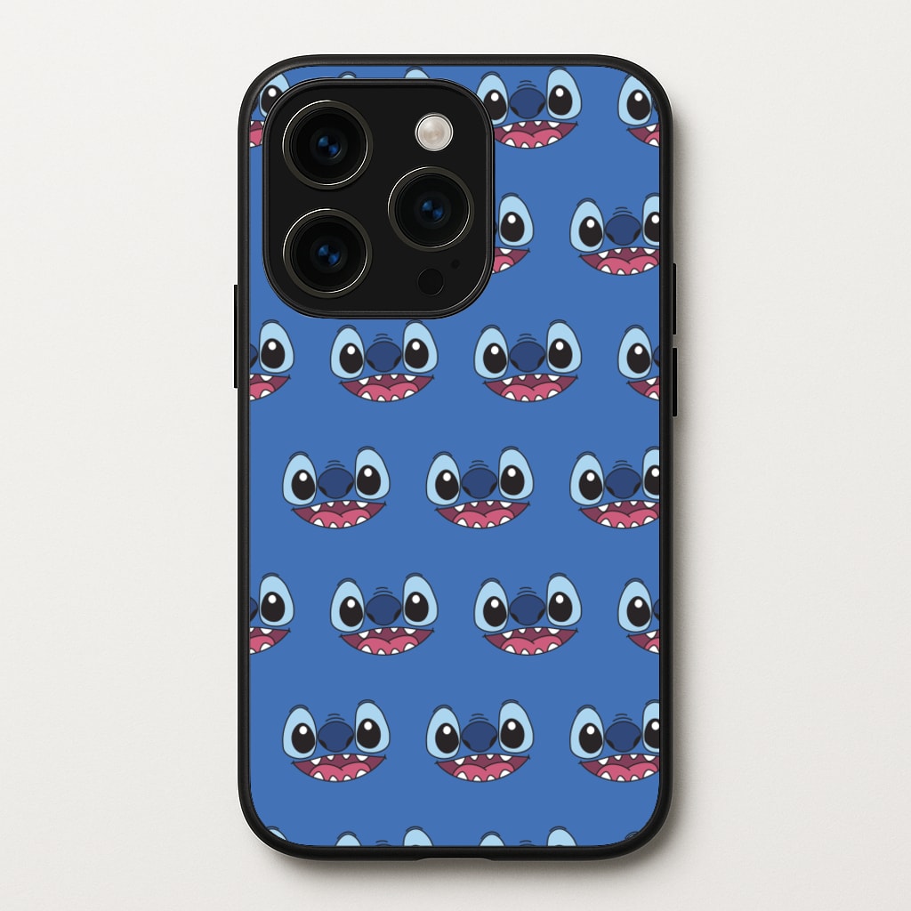 Blue Alien Face Pattern - Stitch Phone Case for iPhone 15 Pro Max