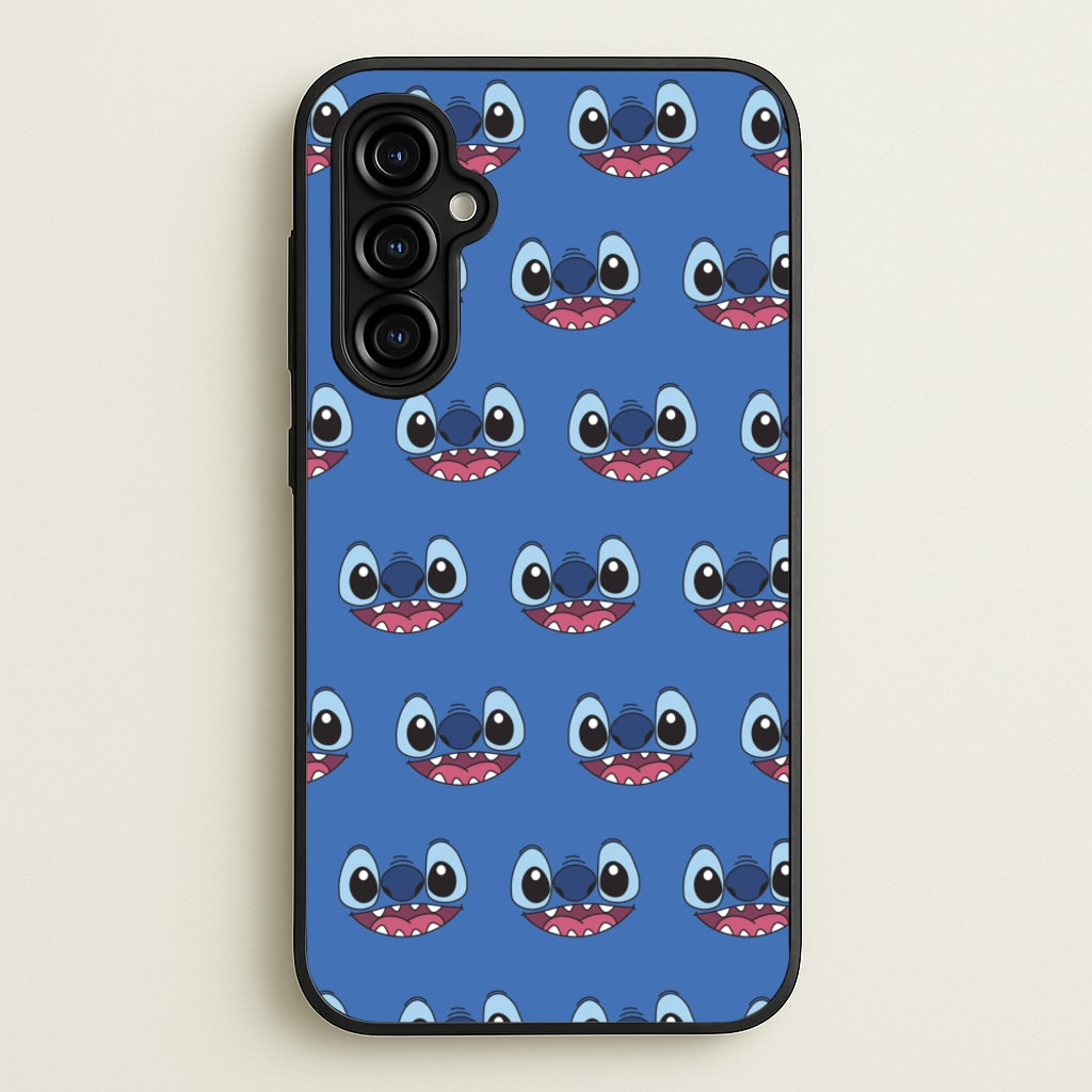 Blue Alien Face Pattern - Stitch Phone Case for Galaxy A54