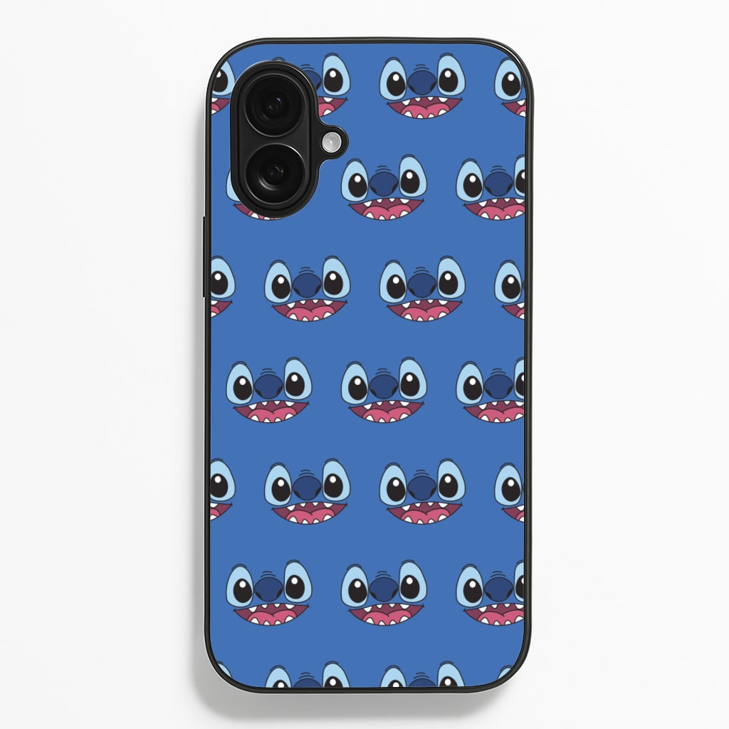 Blue Alien Face Pattern - Stitch Phone Case for iPhone 16 Plus