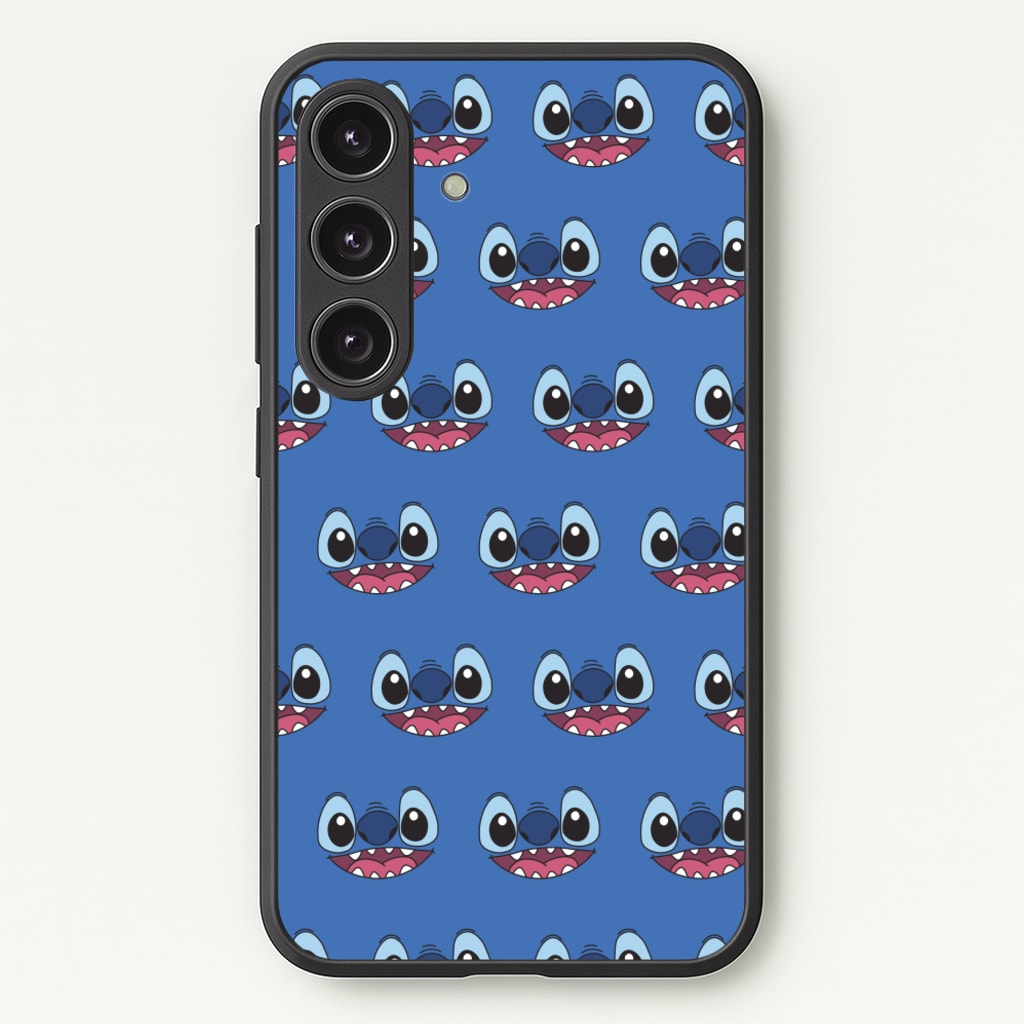 Blue Alien Face Pattern - Stitch Phone Case for Galaxy S25