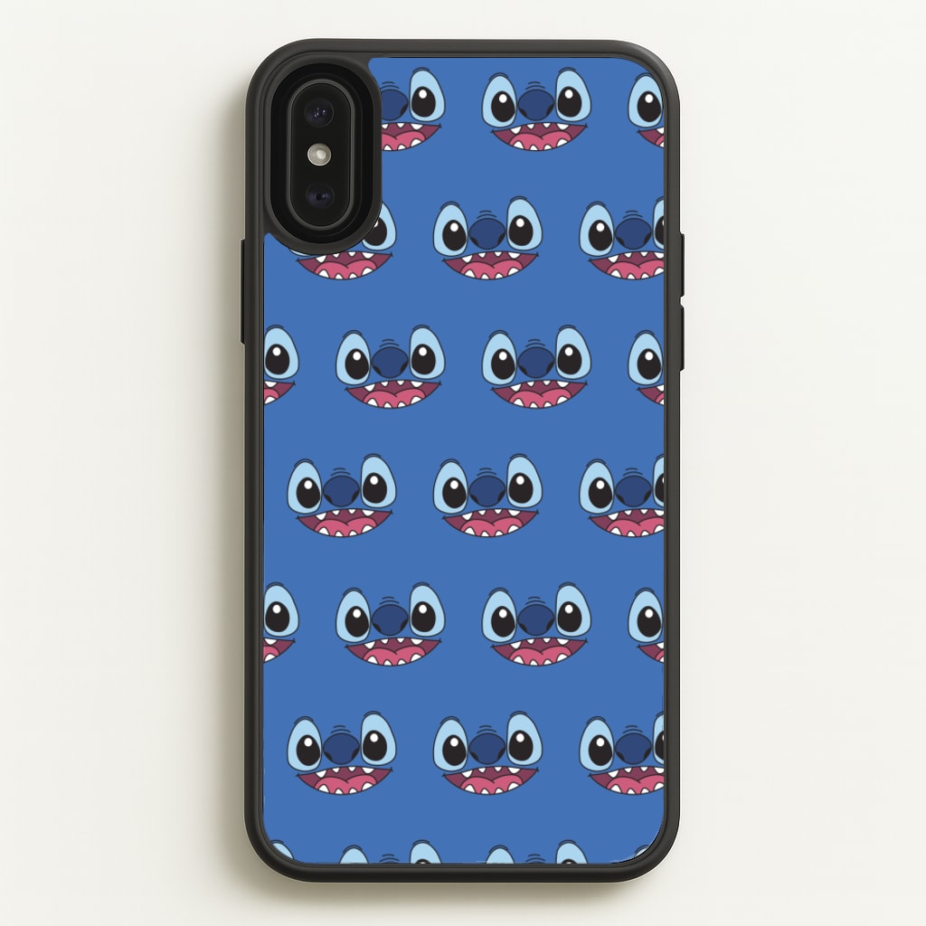 Blue Alien Face Pattern - Stitch Phone Case for iPhone XS Max