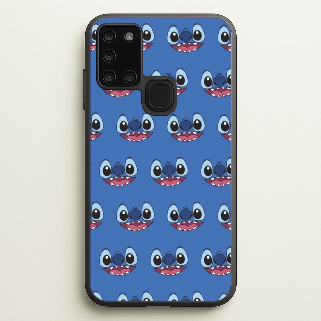 Blue Alien Face Pattern - Stitch Phone Case for Galaxy A21s