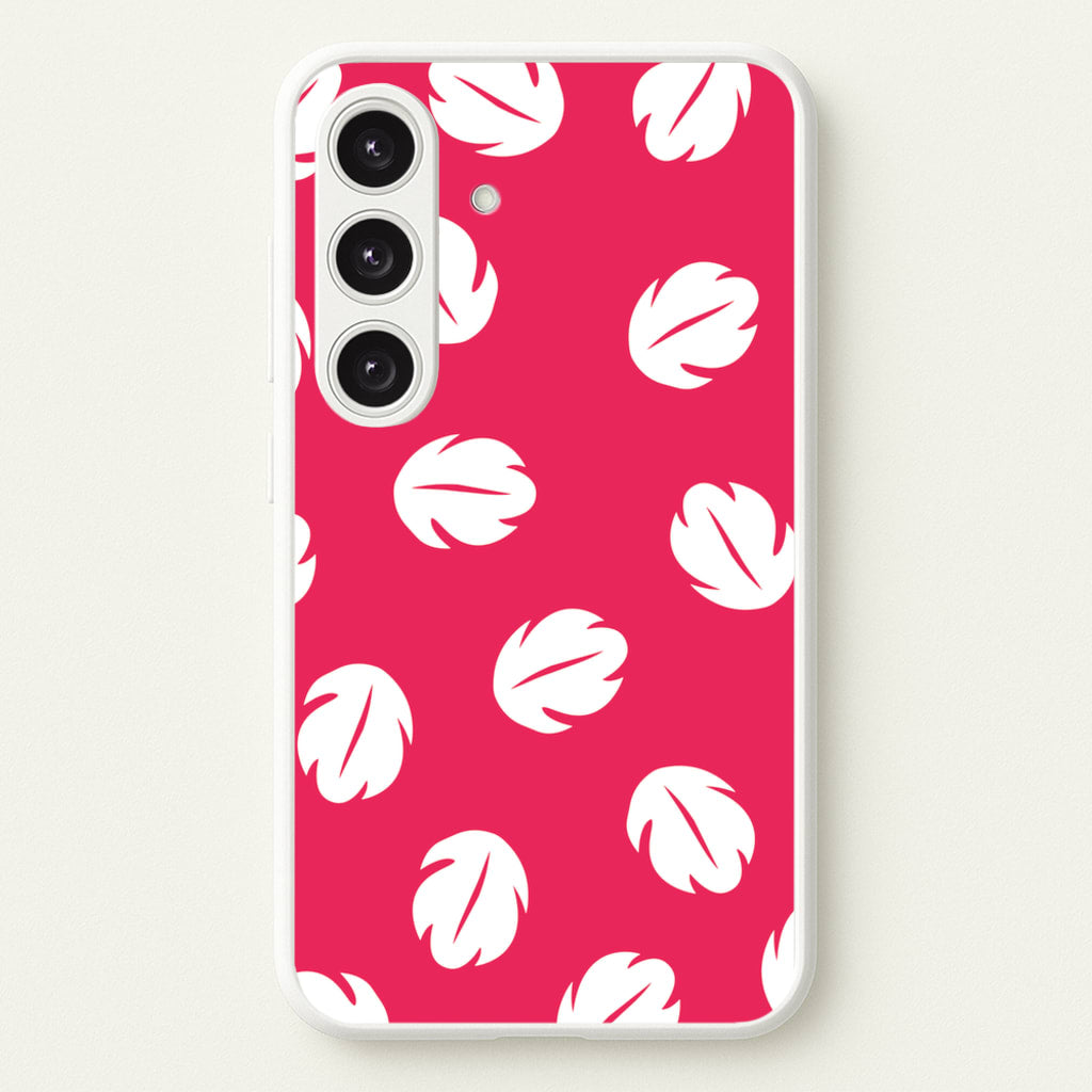 Red And White Cartoon Leaves Pattern - Stitch Phone Case for Galaxy S25 Plus