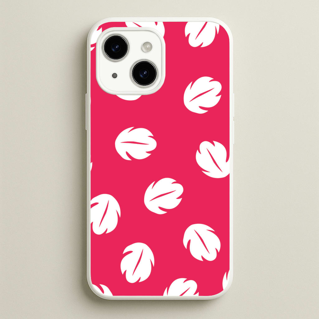 Red And White Cartoon Leaves Pattern - Stitch Phone Case for iPhone 15