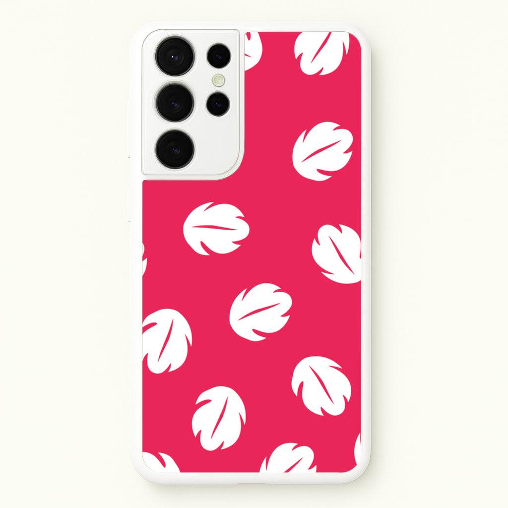 Red And White Cartoon Leaves Pattern - Stitch Phone Case for Galaxy S21 Ultra