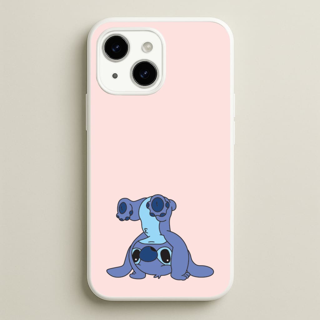 Cute Blue Alien Handstand - Stitch Phone Case for iPhone 15 Plus