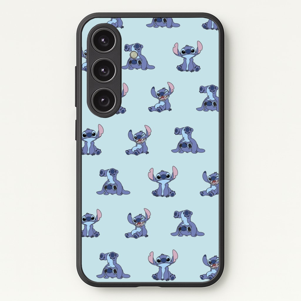 Cute Blue Alien Pose Pattern - Stitch Phone Case for Galaxy S24