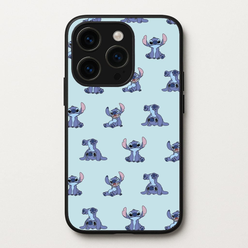 Cute Blue Alien Pose Pattern - Stitch Phone Case for iPhone 14 Pro Max