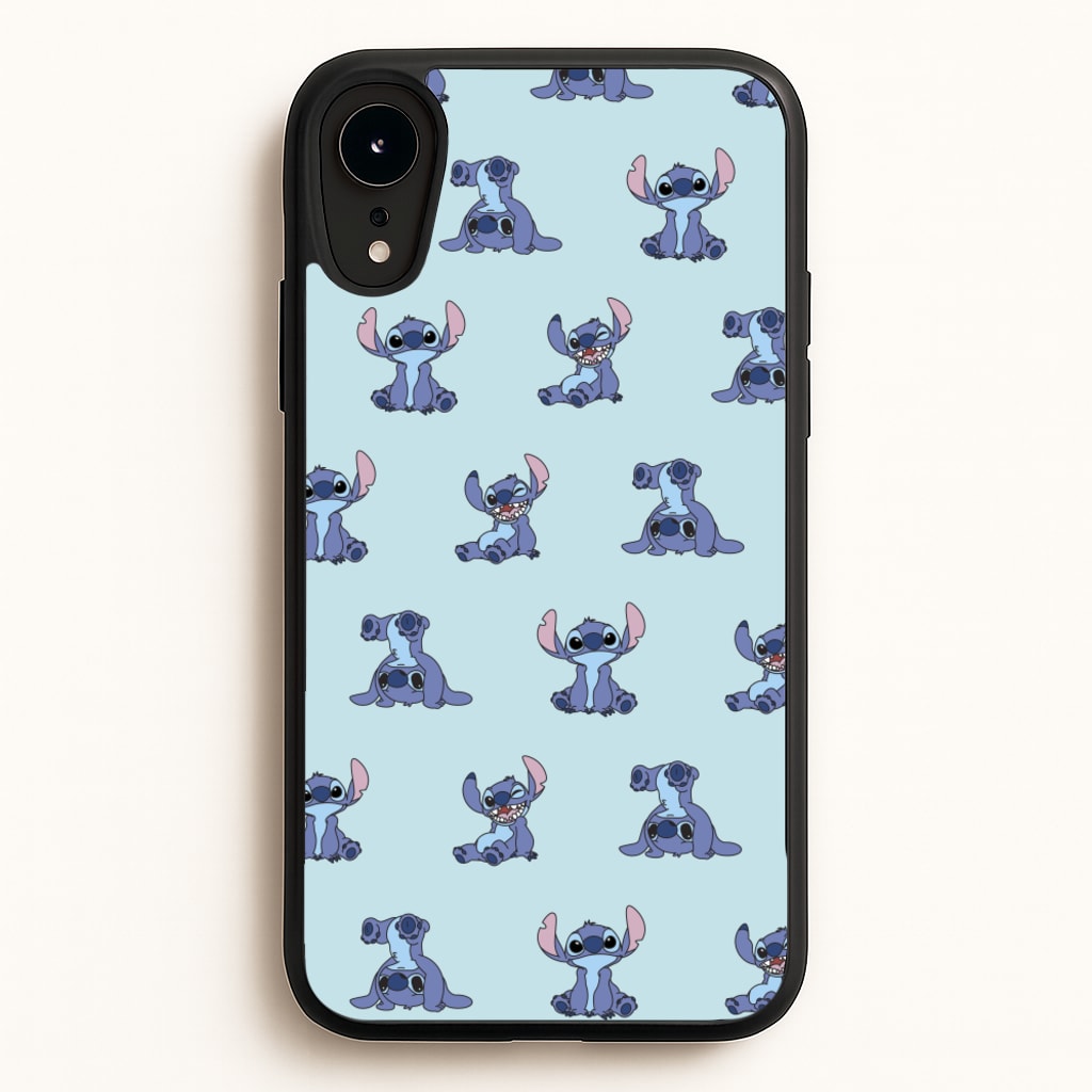 Cute Blue Alien Pose Pattern - Stitch Phone Case for iPhone XR