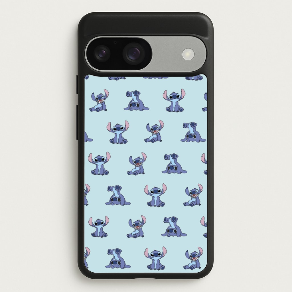 Cute Blue Alien Pose Pattern - Stitch Phone Case for Google Pixel 9 / 9 Pro