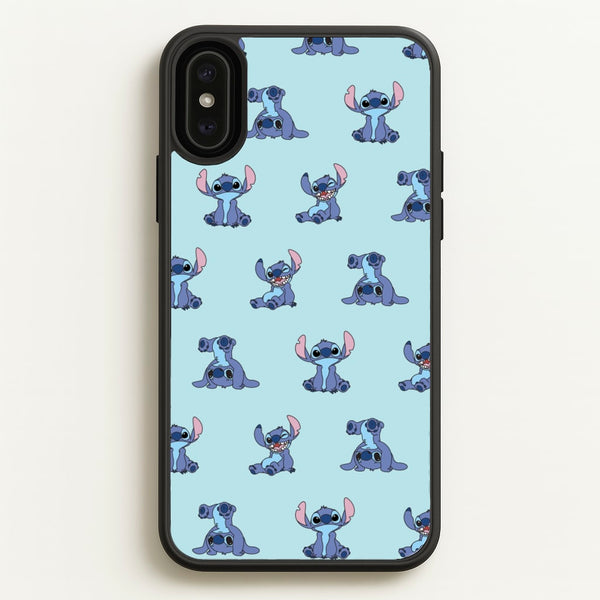 Cute Blue Alien Pose Pattern - Stitch Phone Case for iPhone XS Max