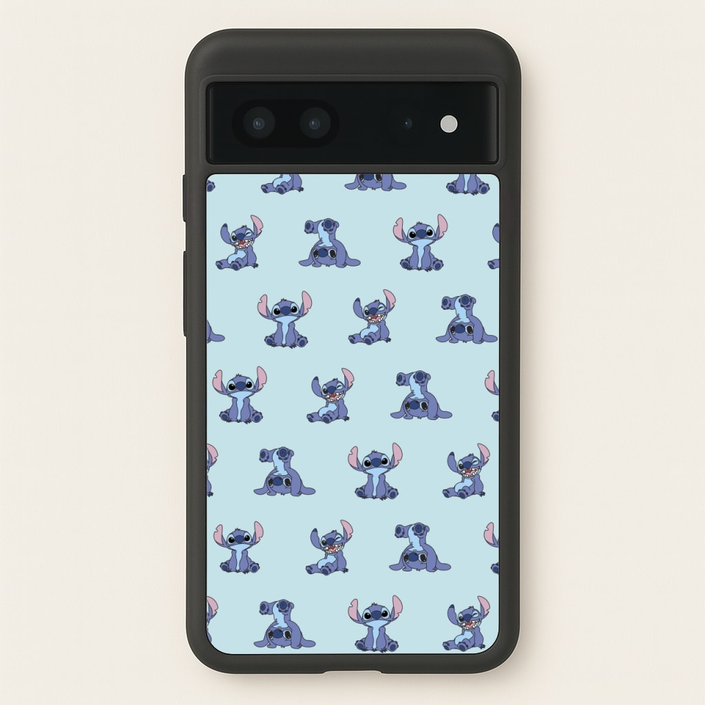 Cute Blue Alien Pose Pattern - Stitch Phone Case for Google Pixel 7
