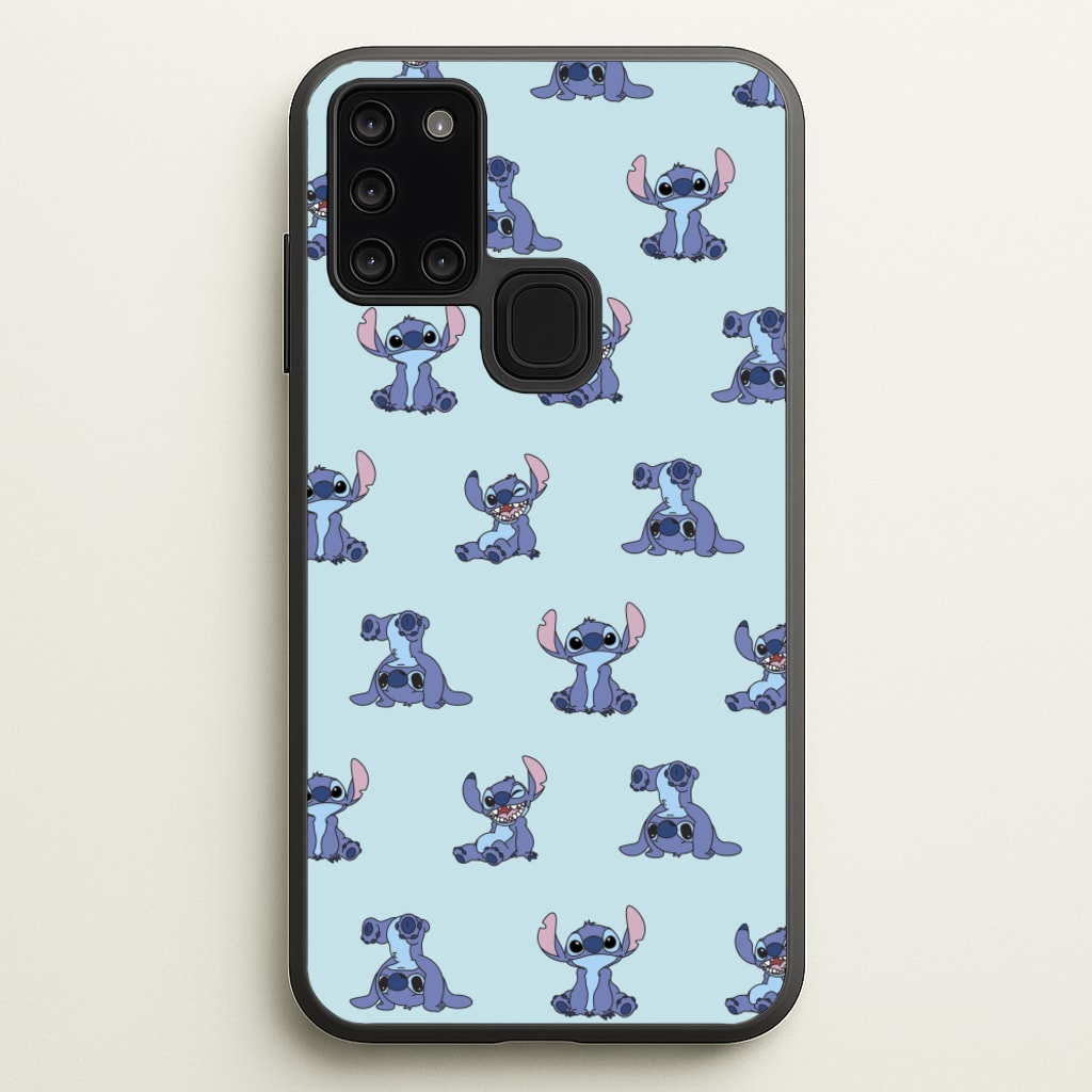 Cute Blue Alien Pose Pattern - Stitch Phone Case for Galaxy A21s
