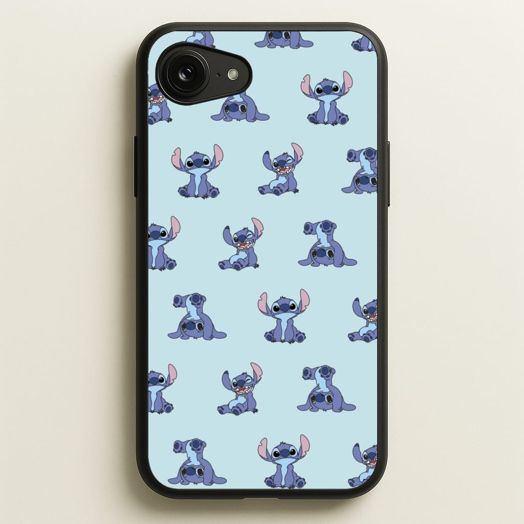 Cute Blue Alien Pose Pattern - Stitch Phone Case for iPhone 16e