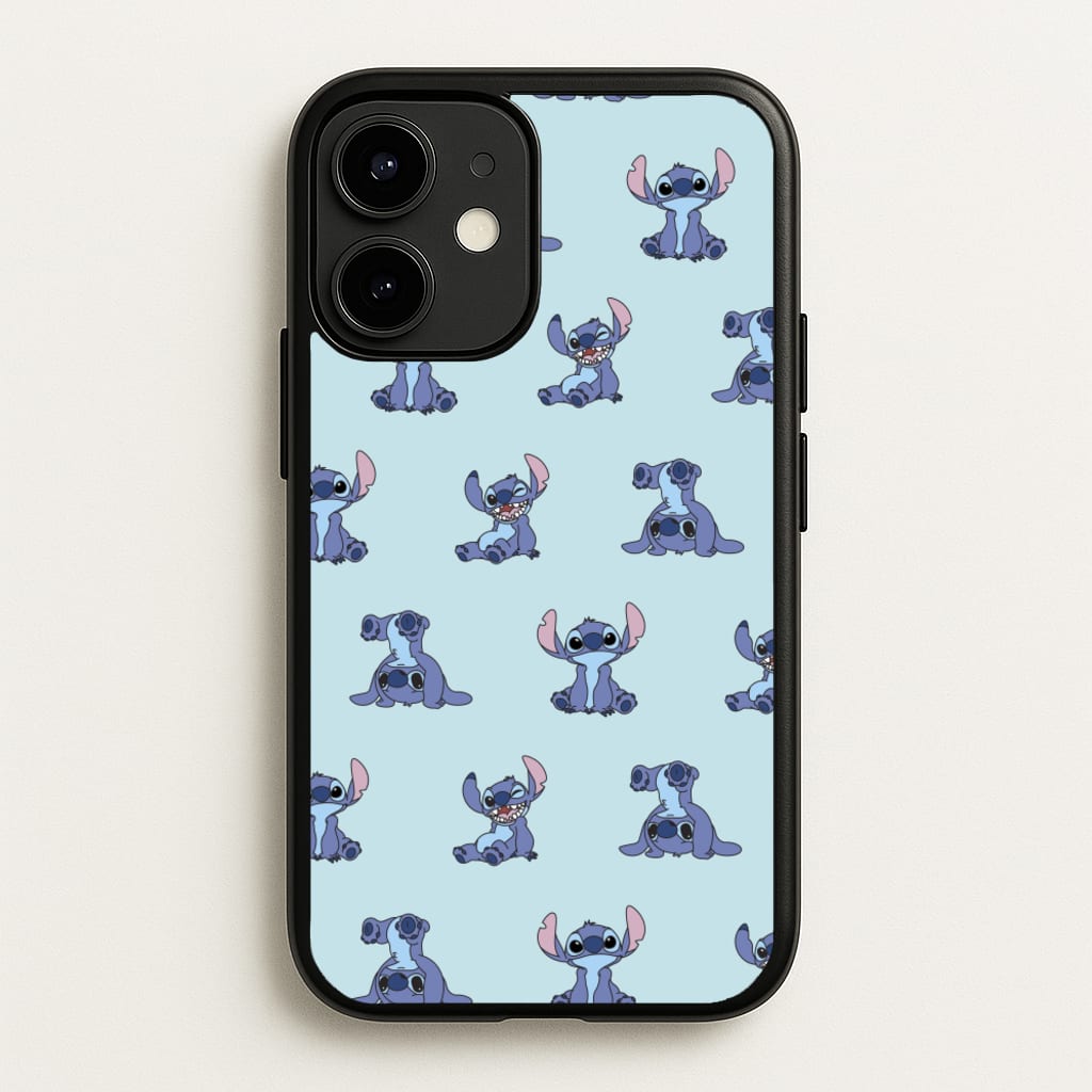 Cute Blue Alien Pose Pattern - Stitch Phone Case for iPhone 12 / 12 Pro