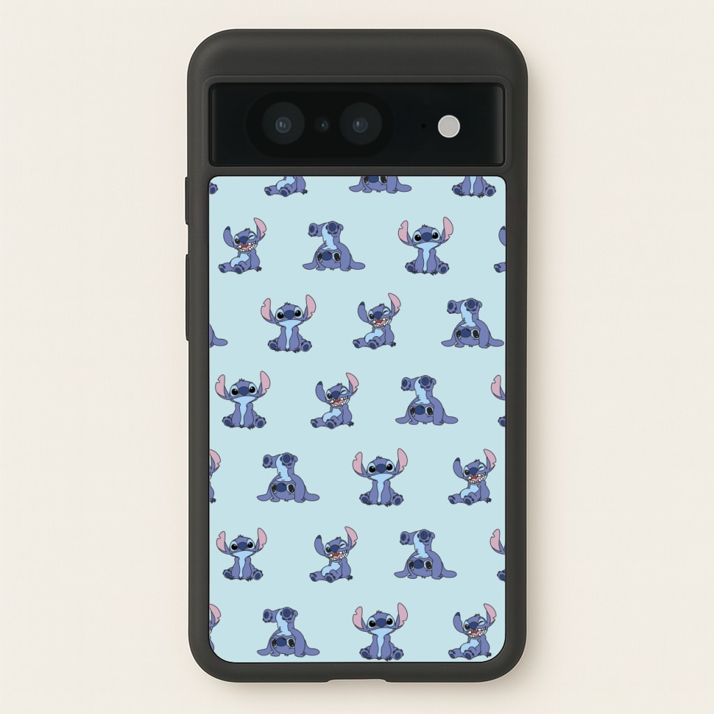 Cute Blue Alien Pose Pattern - Stitch Phone Case for Google Pixel 8