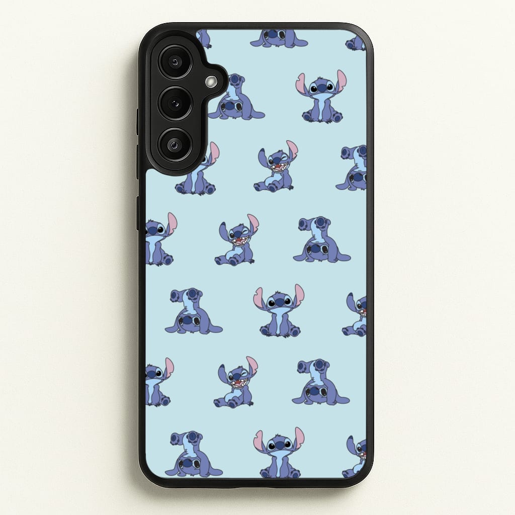 Cute Blue Alien Pose Pattern - Stitch Phone Case for Galaxy A36
