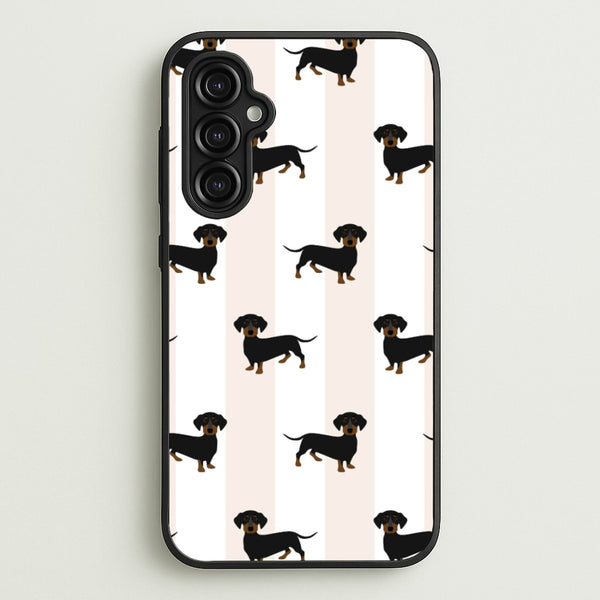 Striped Dachshund - Dog Pattern - Dog Patterned Phone Case for Galaxy A14