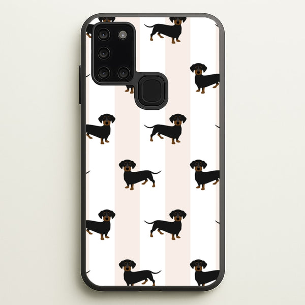 Striped Dachshund - Dog Pattern - Dog Patterned Phone Case for Galaxy A21s