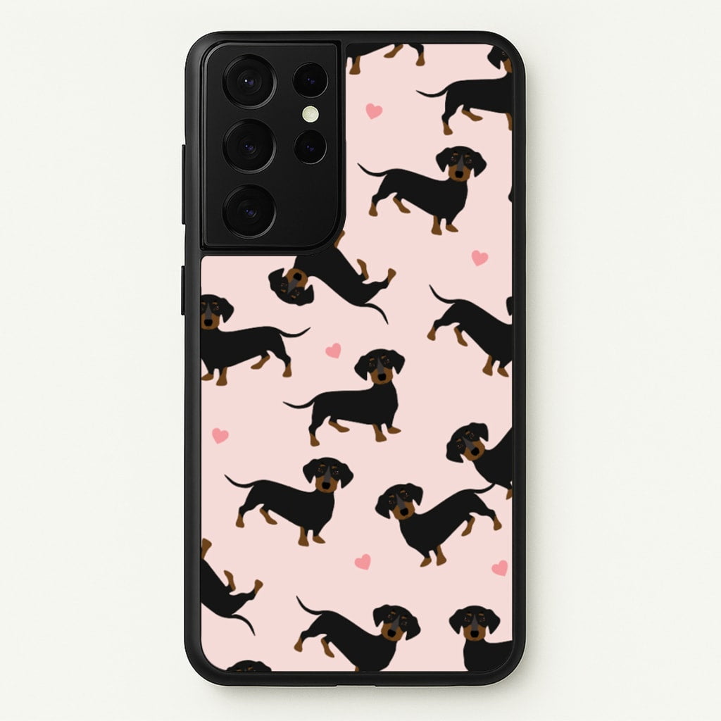 Heart Dachshund - Dog Pattern - Dog Patterned Phone Case for Galaxy S21 Ultra