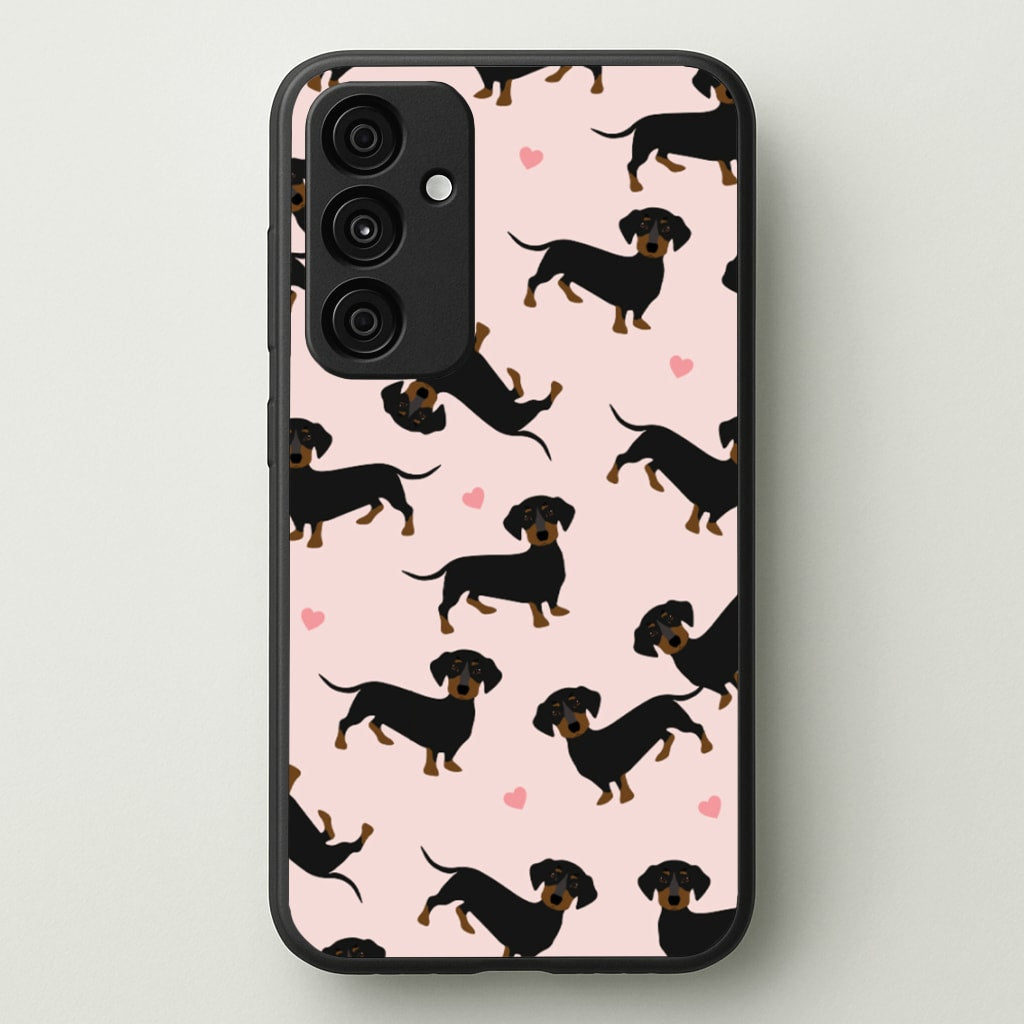 Heart Dachshund - Dog Pattern - Dog Patterned Phone Case for Galaxy A55