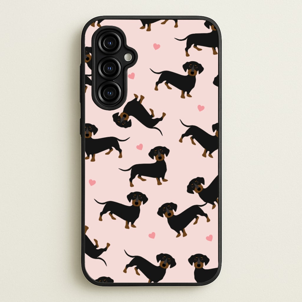 Heart Dachshund - Dog Pattern - Dog Patterned Phone Case for Galaxy A54