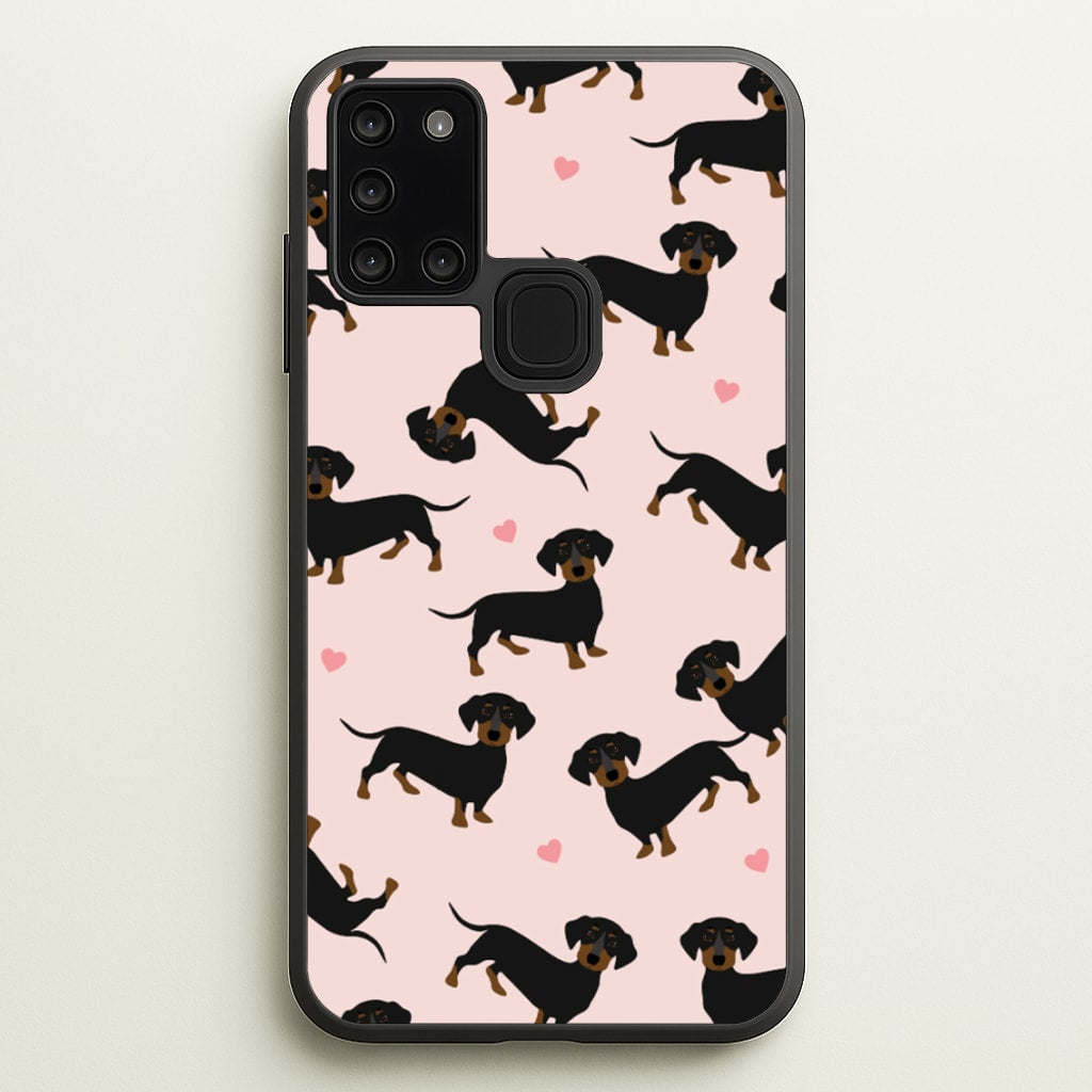 Heart Dachshund - Dog Pattern - Dog Patterned Phone Case for Galaxy A21s