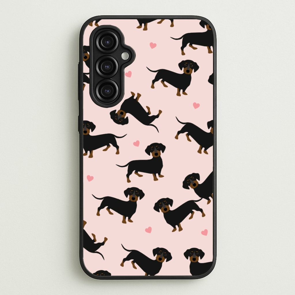 Heart Dachshund - Dog Pattern - Dog Patterned Phone Case for Galaxy A14