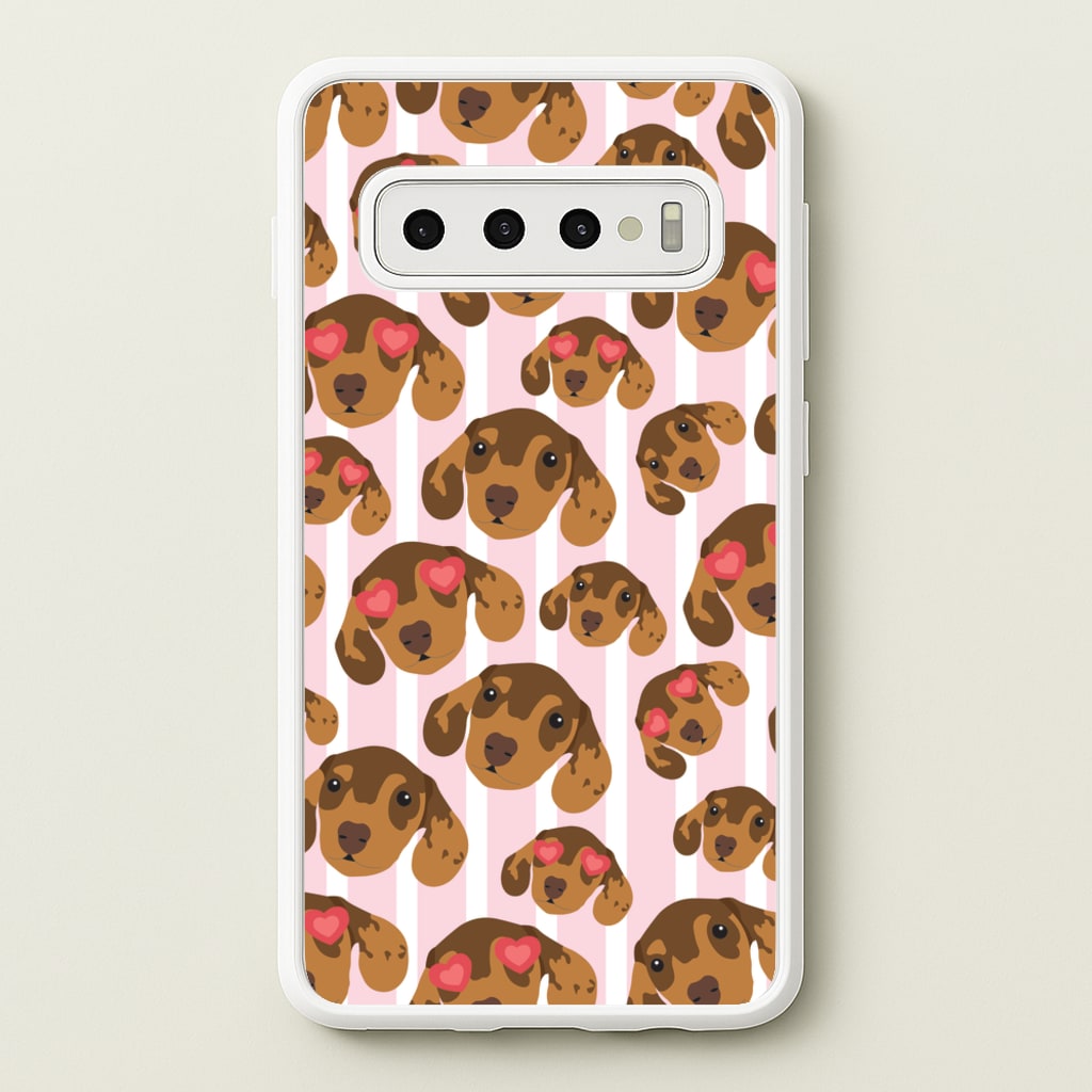 Stripes And Dachshunds Pattern - Dog Patterns Phone Case for Galaxy S10 Plus