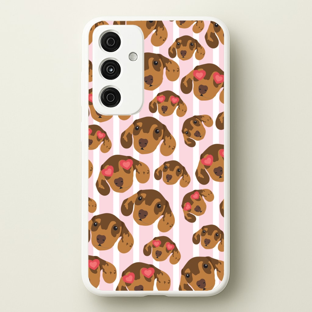 Stripes And Dachshunds Pattern - Dog Patterns Phone Case for Galaxy A35