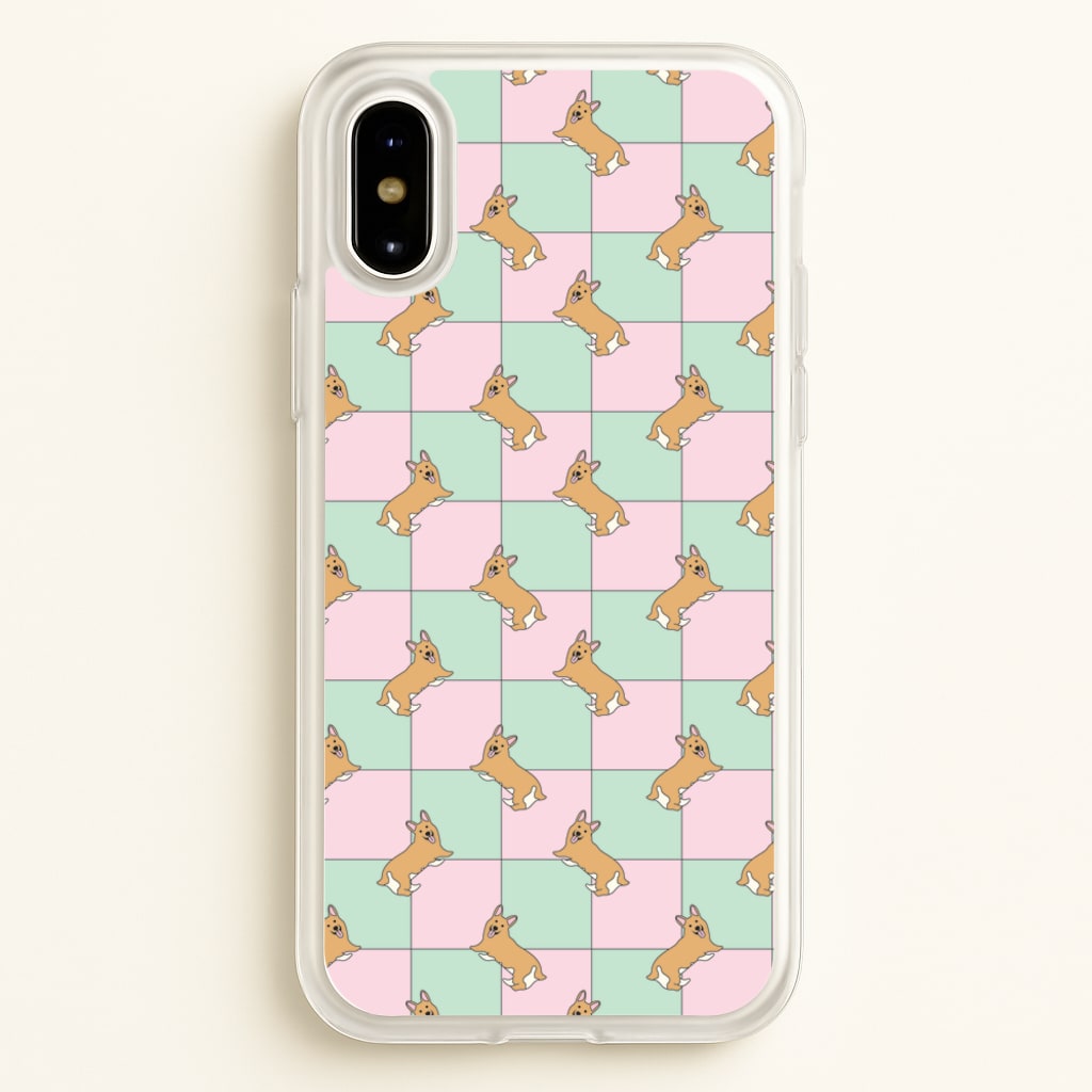 Checkered Corgis Pattern - Dog Patterns Phone Case for iPhone X / XS