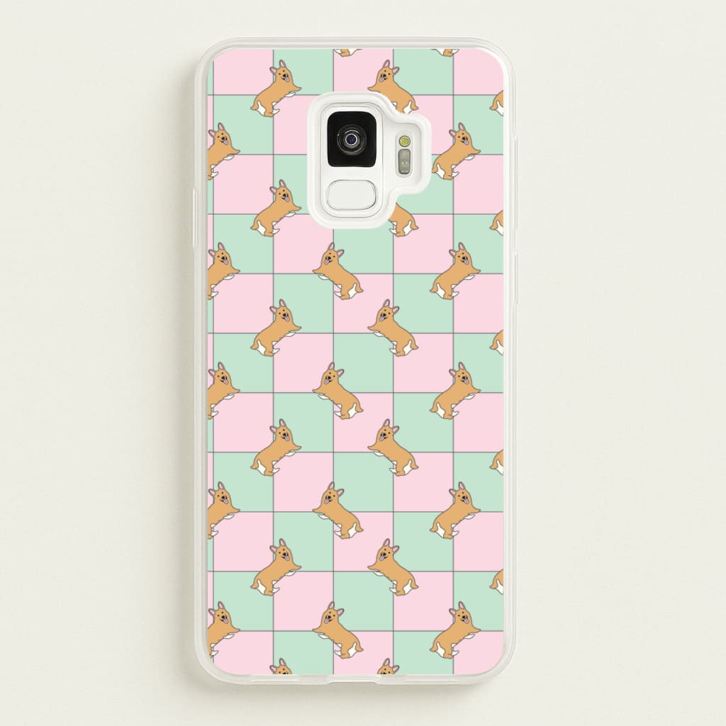 Checkered Corgis Pattern - Dog Patterns Phone Case for Galaxy S9