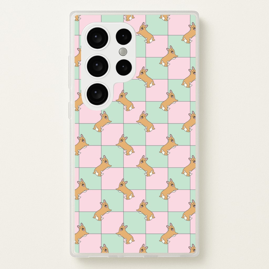 Checkered Corgis Pattern - Dog Patterns Phone Case for Galaxy S24 Ultra