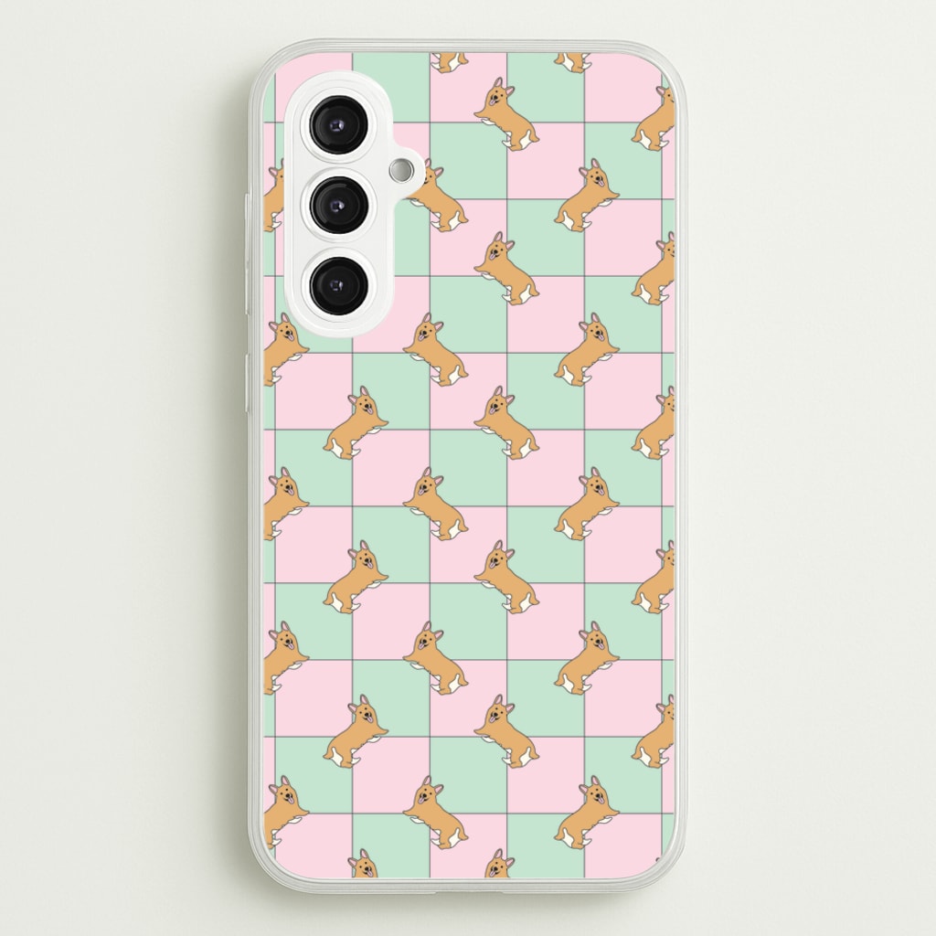 Checkered Corgis Pattern - Dog Patterns Phone Case for Galaxy S23FE