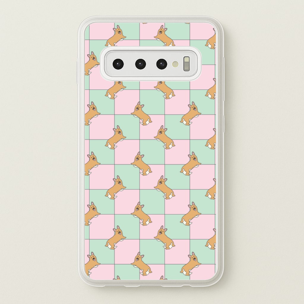 Checkered Corgis Pattern - Dog Patterns Phone Case for Galaxy S10