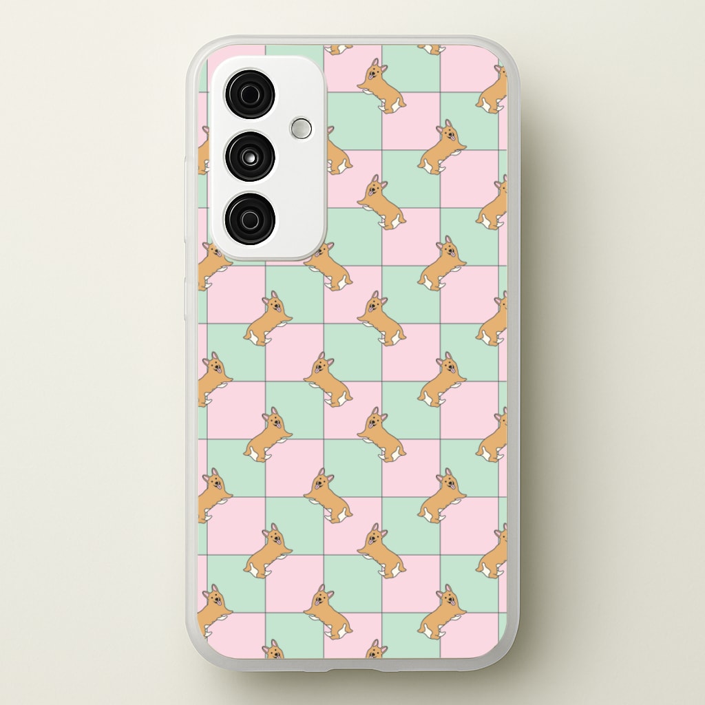 Checkered Corgis Pattern - Dog Patterns Phone Case for Galaxy A55