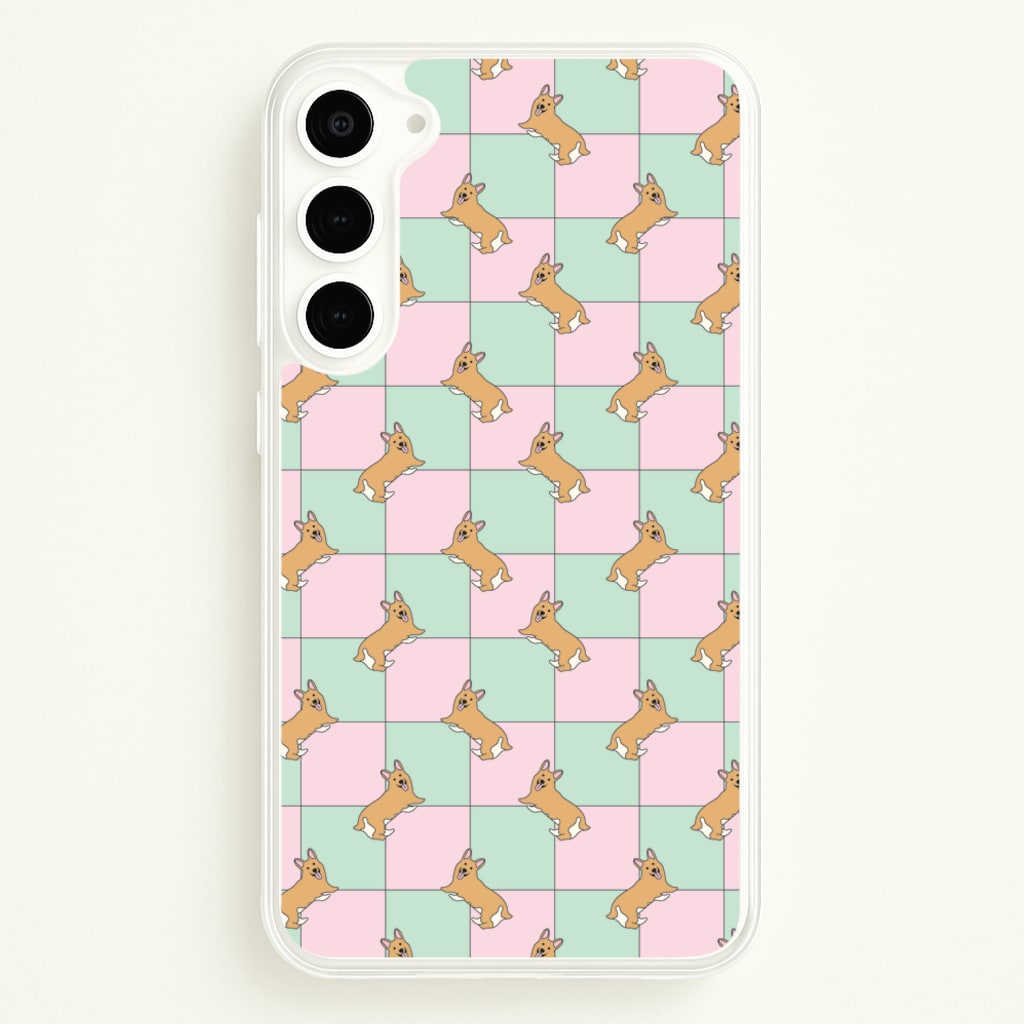 Checkered Corgis Pattern - Dog Patterns Phone Case for Galaxy S23