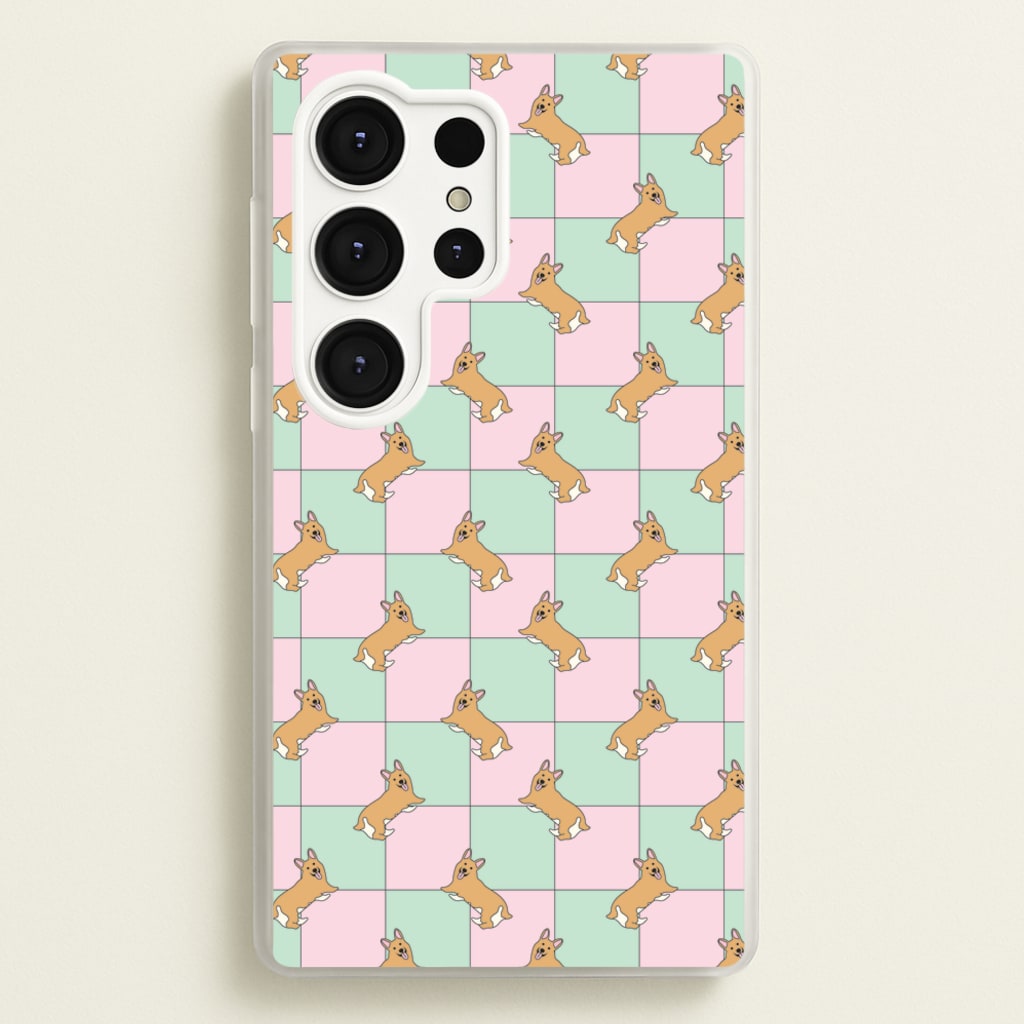Checkered Corgis Pattern - Dog Patterns Phone Case for Galaxy S25 Ultra