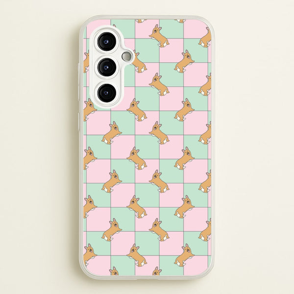 Checkered Corgis Pattern - Dog Patterns Phone Case for Galaxy A54