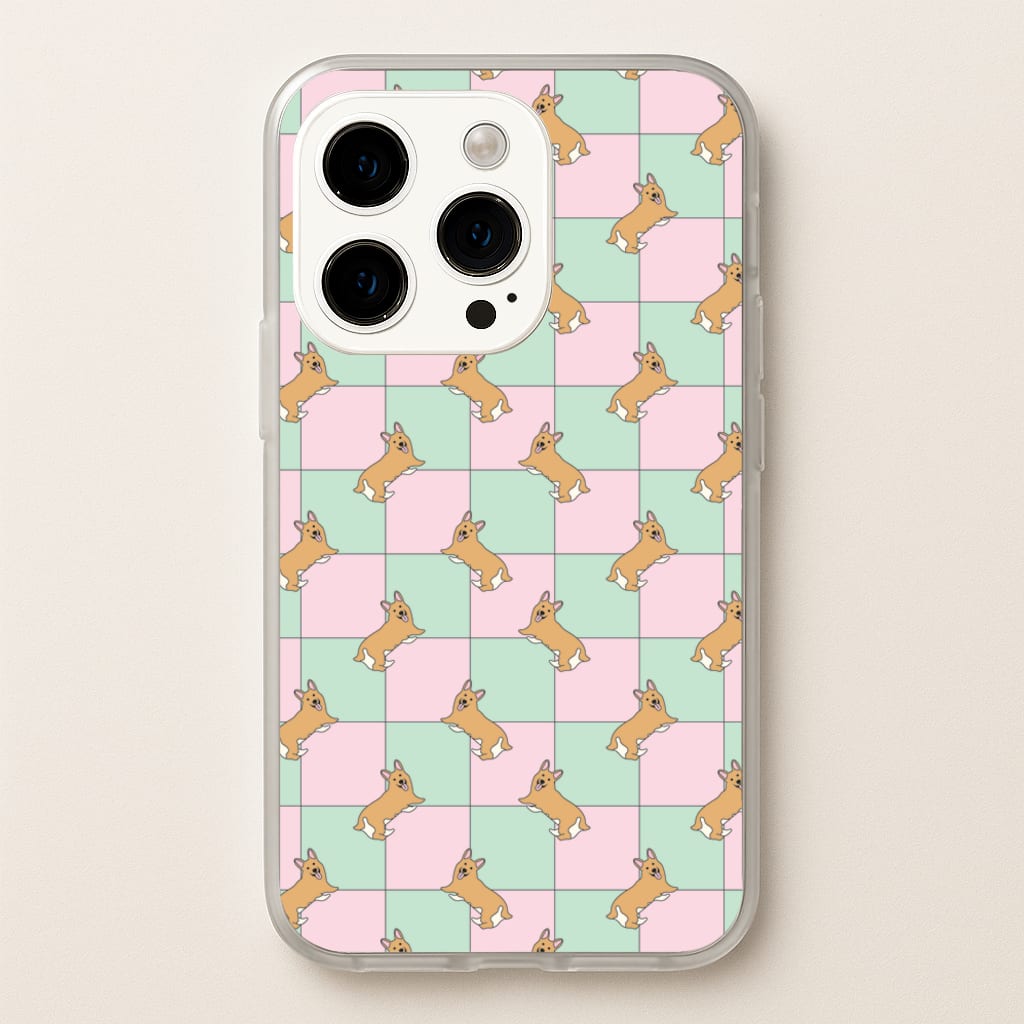 Checkered Corgis Pattern - Dog Patterns Phone Case for iPhone 15 Pro