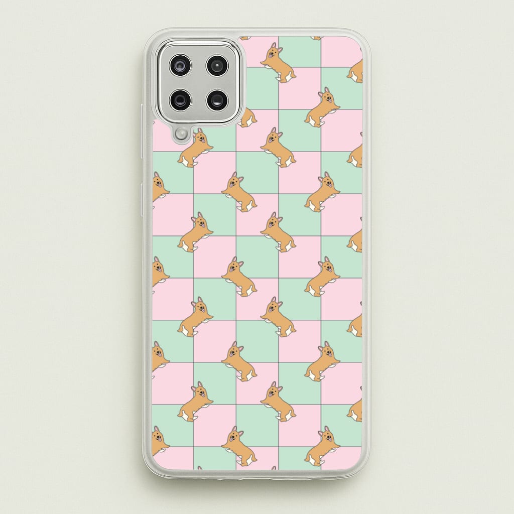 Checkered Corgis Pattern - Dog Patterns Phone Case for Galaxy A12