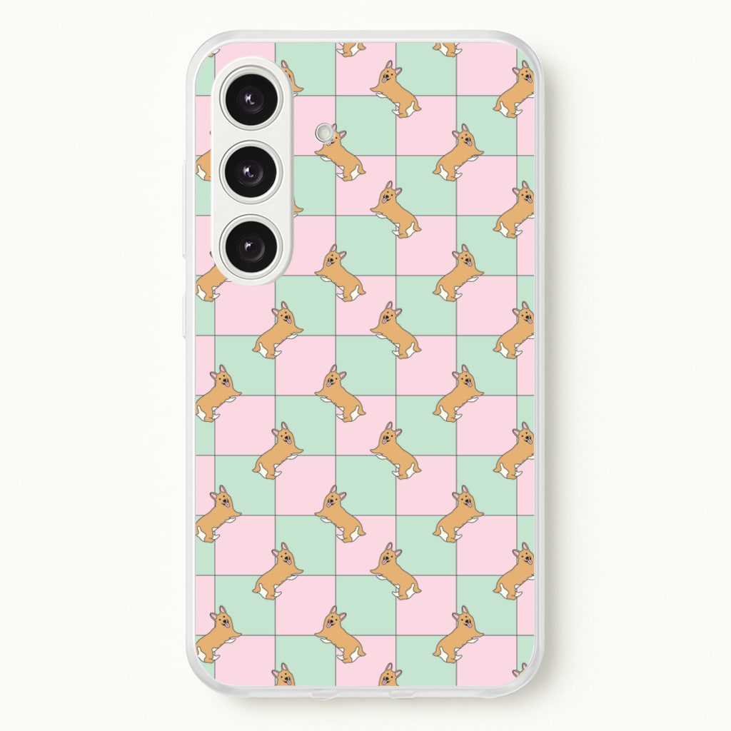 Checkered Corgis Pattern - Dog Patterns Phone Case for Galaxy S25 Plus