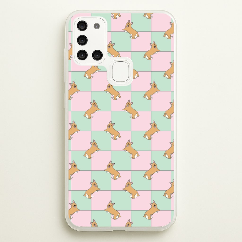 Checkered Corgis Pattern - Dog Patterns Phone Case for Galaxy A21s