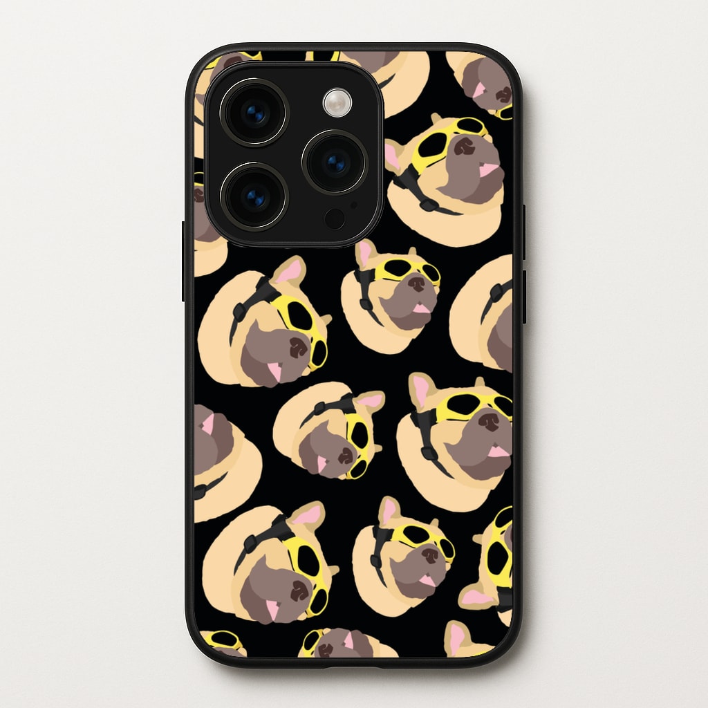 Frenchie With Goggles Pattern - Dog Patterns Phone Case for iPhone 14 Pro
